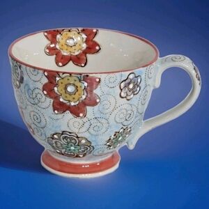 Coastline Imports Artistic Accents Boho Pedestal Flower Large Tea Coffee Cup EUC